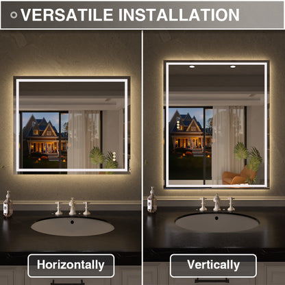Flicker Rectangular Frameless Anti-Fog LED Light Dimmable Wall Bathroom Vanity Mirror in Polished Crystal