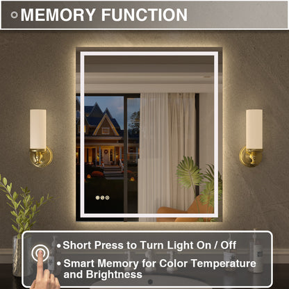 Flicker Rectangular Frameless Anti-Fog LED Light Dimmable Wall Bathroom Vanity Mirror in Polished Crystal