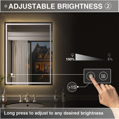 Luma Rectangular Frameless Anti-Fog LED Light Dimmable Wall Bathroom Vanity Mirror in Polished Crystal