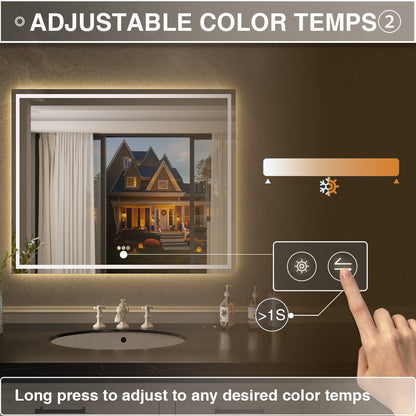 Flicker Rectangular Frameless Anti-Fog LED Light Dimmable Wall Bathroom Vanity Mirror in Polished Crystal