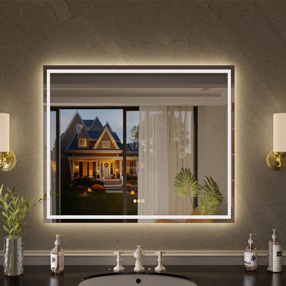 Flicker Rectangular Frameless Anti-Fog LED Light Dimmable Wall Bathroom Vanity Mirror in Polished Crystal