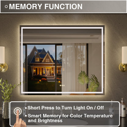 Flicker Rectangular Frameless Anti-Fog LED Light Dimmable Wall Bathroom Vanity Mirror in Polished Crystal