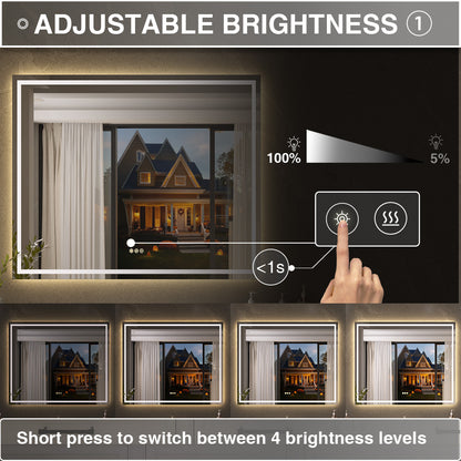 Flicker Rectangular Frameless Anti-Fog LED Light Dimmable Wall Bathroom Vanity Mirror in Polished Crystal
