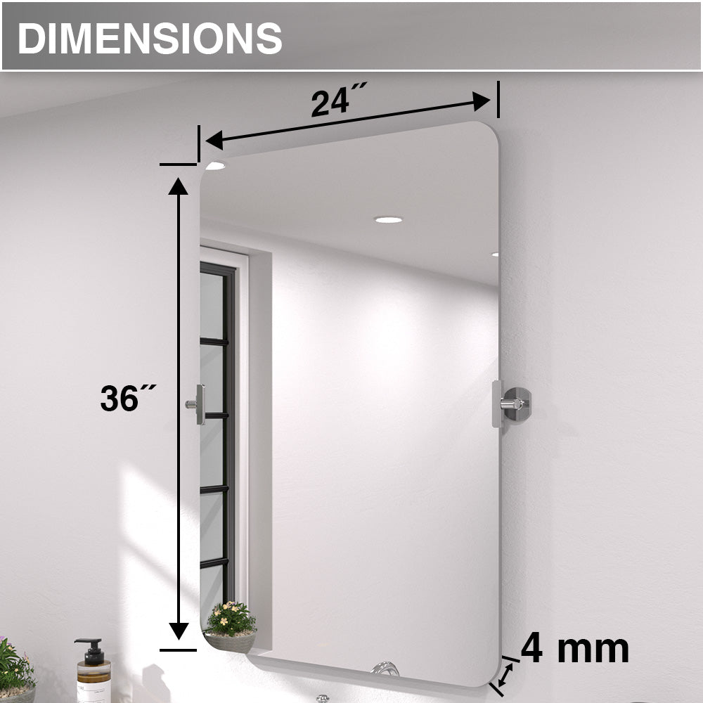 Twirl 24 in. W x 36 in. H Rectangular Frameless Tilt Wall Bathroom Vanity Mirror XYK-2436CR3