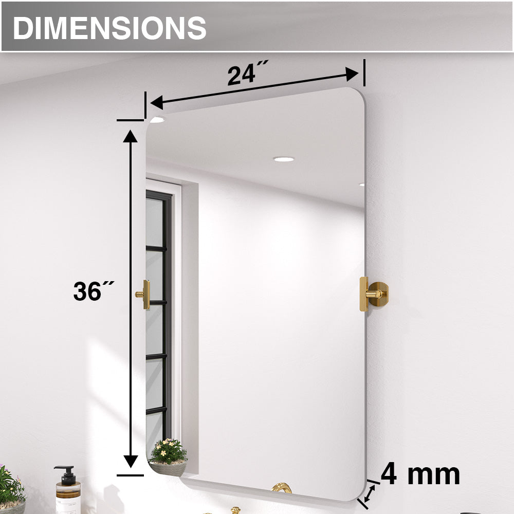 Twirl 24 in. W x 36 in. H Rectangular Frameless Tilt Wall Bathroom Vanity Mirror XYK-2436GD3