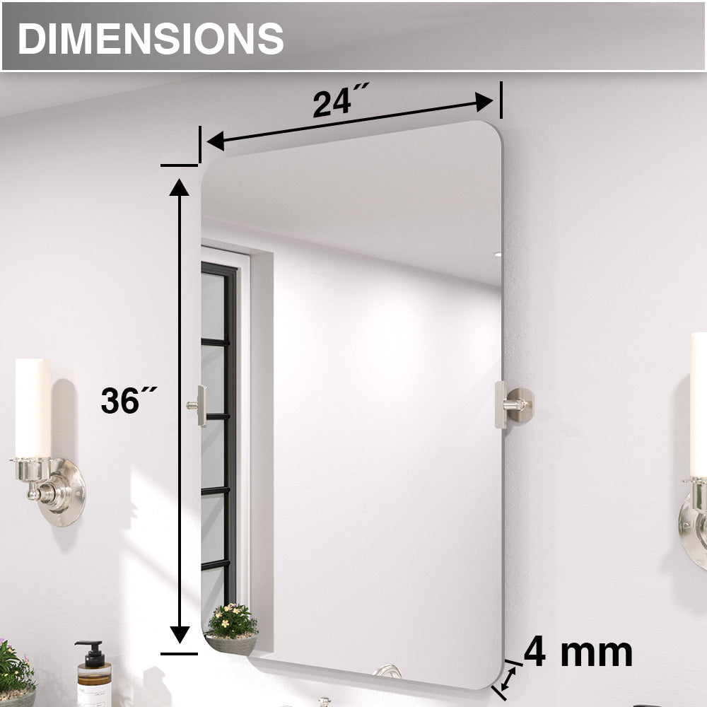 Twirl 24 in. W x 36 in. H Rectangular Frameless Tilt Wall Bathroom Vanity Mirror XYK-2436NK3