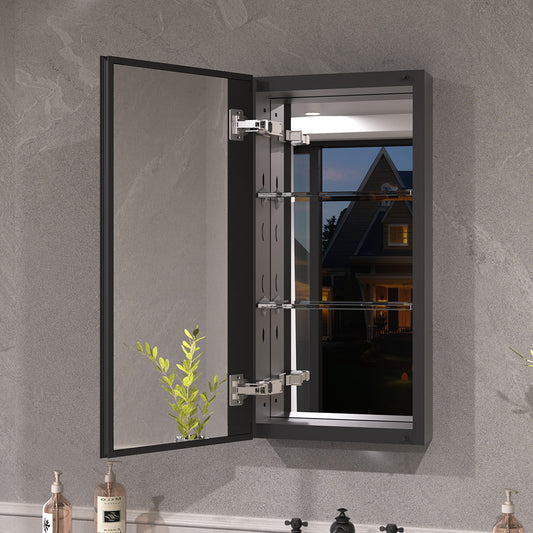 Keen Framless Recessed or Surface-Mount Rectangular Aluminum Medicine Cabinet with Mirror in Matte Black