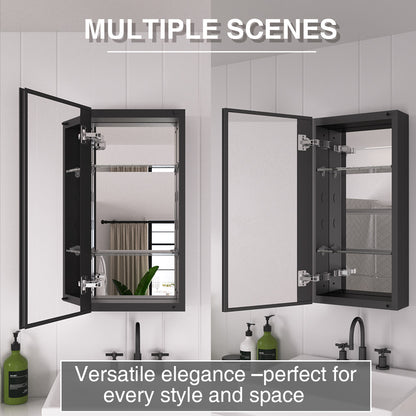 Keen Framless Recessed or Surface-Mount Rectangular Aluminum Medicine Cabinet with Mirror in Matte Black