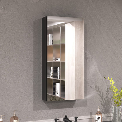 Keen Framless Recessed or Surface-Mount Rectangular Aluminum Medicine Cabinet with Mirror in Matte Black