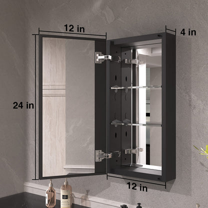 Keen Framless Recessed or Surface-Mount Rectangular Aluminum Medicine Cabinet with Mirror in Matte Black