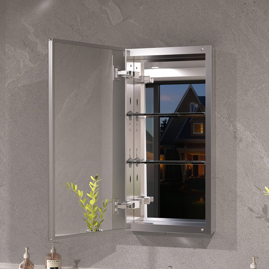 Keen Framless Recessed or Surface-Mount Rectangular Aluminum Medicine Cabinet with Mirror in Silver