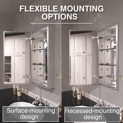 Keen Framless Recessed or Surface-Mount Rectangular Aluminum Medicine Cabinet with Mirror in Silver
