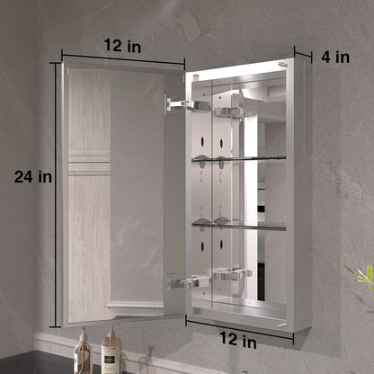 Keen Framless Recessed or Surface-Mount Rectangular Aluminum Medicine Cabinet with Mirror in Silver