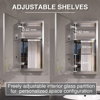 Keen Framless Recessed or Surface-Mount Rectangular Aluminum Medicine Cabinet with Mirror in Silver