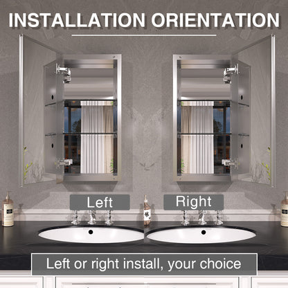 Keen Framless Recessed or Surface-Mount Rectangular Aluminum Medicine Cabinet with Mirror in Silver