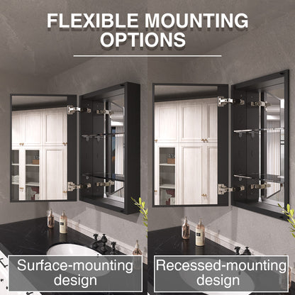 Keen Framless Recessed or Surface-Mount Rectangular Aluminum Medicine Cabinet with Mirror in Matte Black