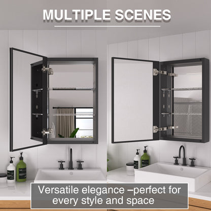 Keen Framless Recessed or Surface-Mount Rectangular Aluminum Medicine Cabinet with Mirror in Matte Black