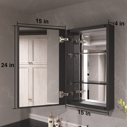 Keen Framless Recessed or Surface-Mount Rectangular Aluminum Medicine Cabinet with Mirror in Matte Black