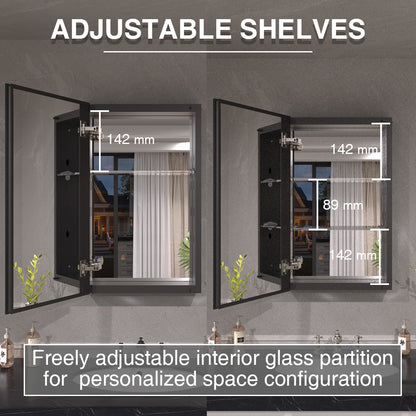 Keen Framless Recessed or Surface-Mount Rectangular Aluminum Medicine Cabinet with Mirror in Matte Black