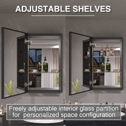Keen Framless Recessed or Surface-Mount Rectangular Aluminum Medicine Cabinet with Mirror in Matte Black