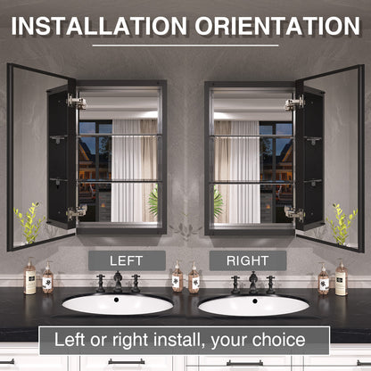 Keen Framless Recessed or Surface-Mount Rectangular Aluminum Medicine Cabinet with Mirror in Matte Black