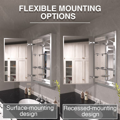 Keen Framless Recessed or Surface-Mount Rectangular Aluminum Medicine Cabinet with Mirror in Silver
