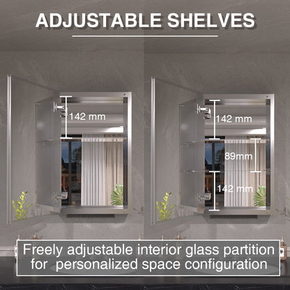 Keen Framless Recessed or Surface-Mount Rectangular Aluminum Medicine Cabinet with Mirror in Silver