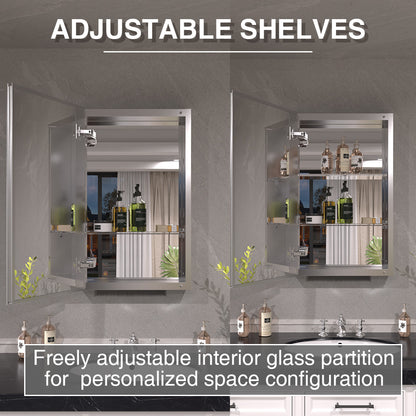 Keen Framless Recessed or Surface-Mount Rectangular Aluminum Medicine Cabinet with Mirror in Silver