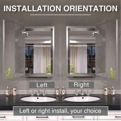 Keen Framless Recessed or Surface-Mount Rectangular Aluminum Medicine Cabinet with Mirror in Silver