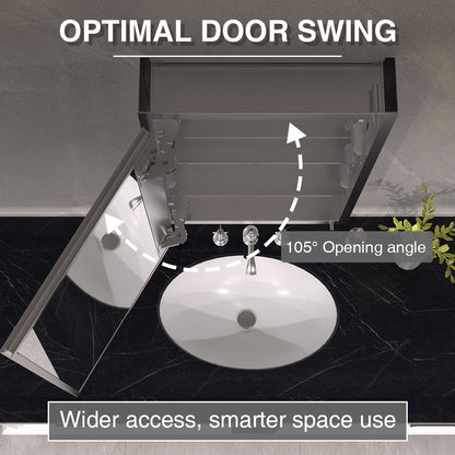 Keen Framless Recessed or Surface-Mount Rectangular Aluminum Medicine Cabinet with Mirror in Silver