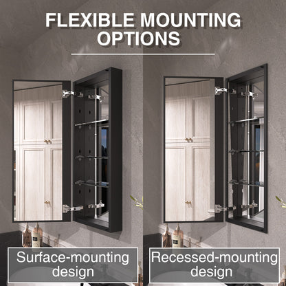 Keen Framless Recessed or Surface-Mount Rectangular Aluminum Medicine Cabinet with Mirror in Matte Black