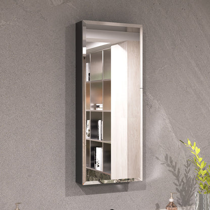 Keen Framless Recessed or Surface-Mount Rectangular Aluminum Medicine Cabinet with Mirror in Matte Black