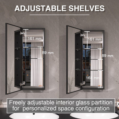 Keen Framless Recessed or Surface-Mount Rectangular Aluminum Medicine Cabinet with Mirror in Matte Black