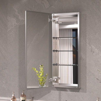 Keen Framless Recessed or Surface-Mount Rectangular Aluminum Medicine Cabinet with Mirror in Silver