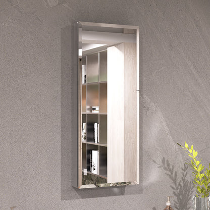 Keen Framless Recessed or Surface-Mount Rectangular Aluminum Medicine Cabinet with Mirror in Silver