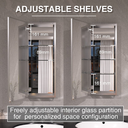 Keen Framless Recessed or Surface-Mount Rectangular Aluminum Medicine Cabinet with Mirror in Silver