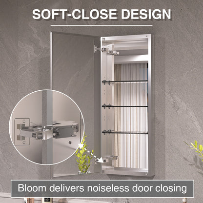 Keen Framless Recessed or Surface-Mount Rectangular Aluminum Medicine Cabinet with Mirror in Silver