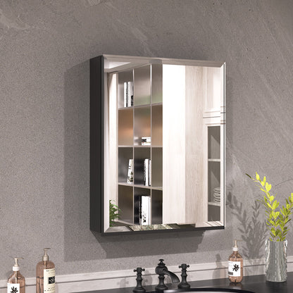 Keen Framless Recessed or Surface-Mount Rectangular Aluminum Medicine Cabinet with Mirror in Matte Black