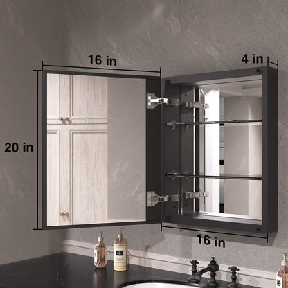Keen Framless Recessed or Surface-Mount Rectangular Aluminum Medicine Cabinet with Mirror in Matte Black