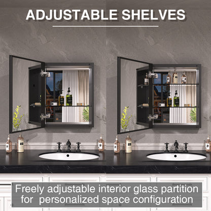 Keen Framless Recessed or Surface-Mount Rectangular Aluminum Medicine Cabinet with Mirror in Matte Black