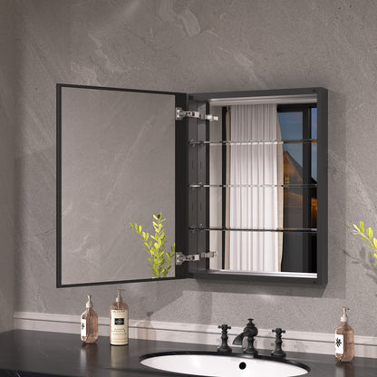 Keen Framless Recessed or Surface-Mount Rectangular Aluminum Medicine Cabinet with Mirror in Matte Black