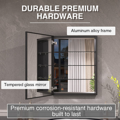 Keen Framless Recessed or Surface-Mount Rectangular Aluminum Medicine Cabinet with Mirror in Matte Black