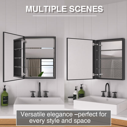Keen Framless Recessed or Surface-Mount Rectangular Aluminum Medicine Cabinet with Mirror in Matte Black