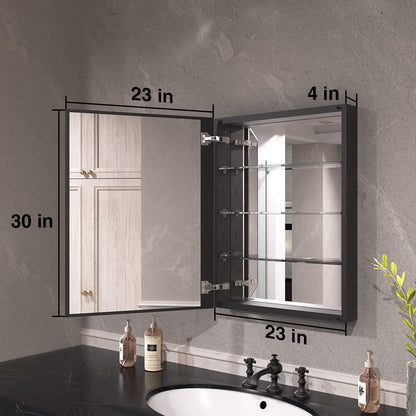Keen Framless Recessed or Surface-Mount Rectangular Aluminum Medicine Cabinet with Mirror in Matte Black