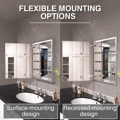 Keen Framless Recessed or Surface-Mount Rectangular Aluminum Medicine Cabinet with Mirror in Silver