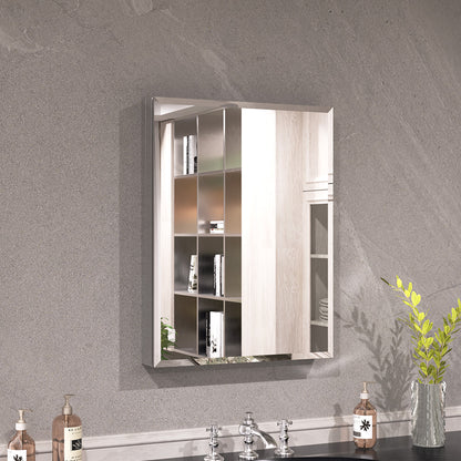 Keen Framless Recessed or Surface-Mount Rectangular Aluminum Medicine Cabinet with Mirror in Silver