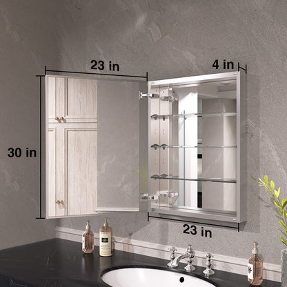 Keen Framless Recessed or Surface-Mount Rectangular Aluminum Medicine Cabinet with Mirror in Silver