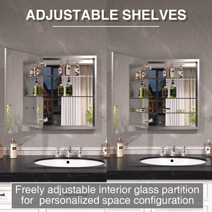 Keen Framless Recessed or Surface-Mount Rectangular Aluminum Medicine Cabinet with Mirror in Silver
