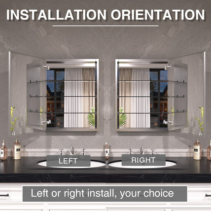 Keen Framless Recessed or Surface-Mount Rectangular Aluminum Medicine Cabinet with Mirror in Silver