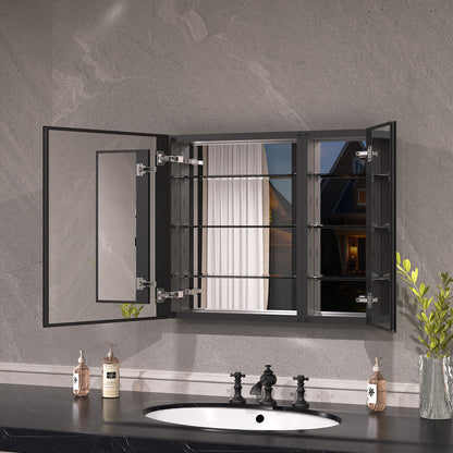 Keen Framless Recessed or Surface-Mount Rectangular Aluminum Medicine Cabinet with Mirror in Matte Black